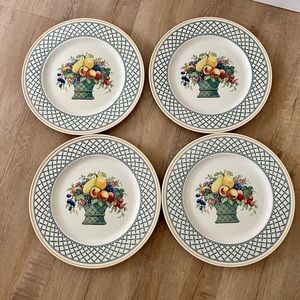 4 PCs Villeroy & Boch BASKET GARDEN Brown Backstamp, Large Dinner Plates 12 7/8"